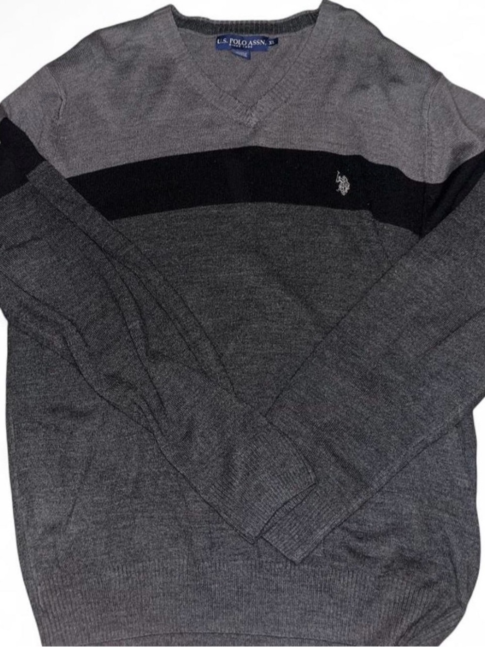 U.S. Polo Assn. Gray V-Neck Sweater with Black Chest Stripe